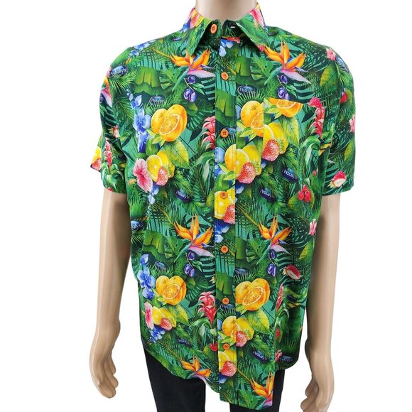 Pedialyte Tropical Print Button-Up Shirt Short Sleeve Cotton & Rayon Large - Picture 10 of 10